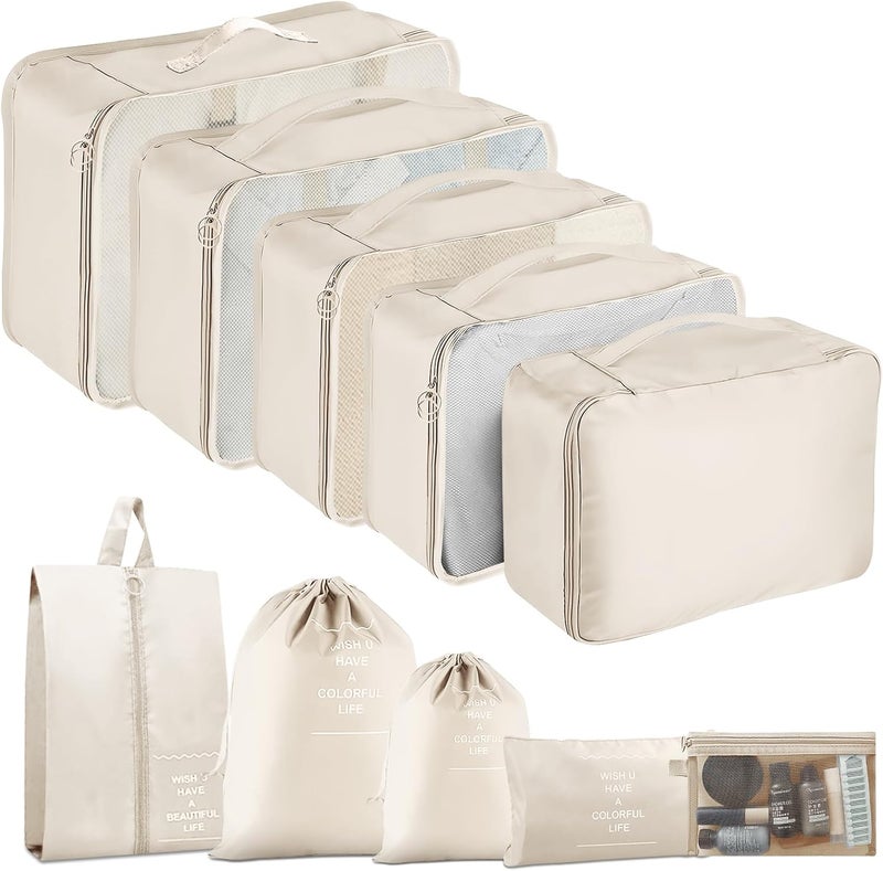 YEEYAA Packing Cubes for Travel-10 Set Luggage Organizer Bags for Family, Mesh Breathable Packing Cubes for Suitcases Durable Travel Essentials Bags Set - Image 1